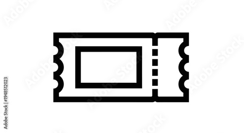A black and white icon of a ticket stub with a rectangular shape