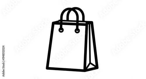 A simple line drawing of a shopping bag with two handles