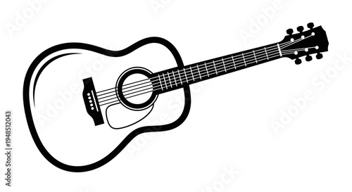 Black and white acoustic guitar illustration