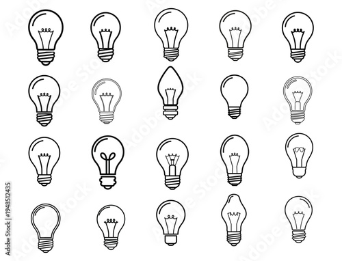 Collection of various light bulbs on white background