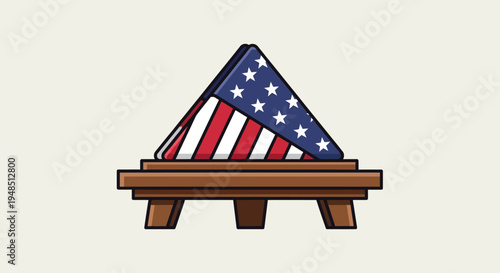 American flag on wooden bench on Day of the Veterans