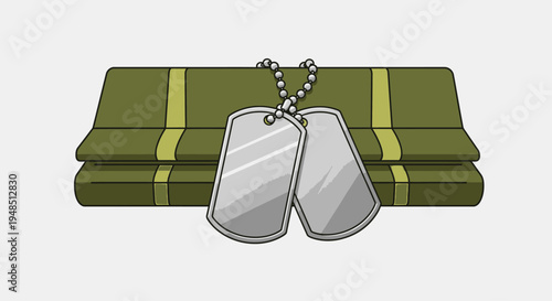 Honoring Day of the Veterans with dog tags on green uniform