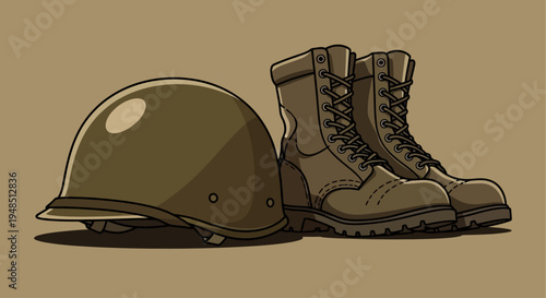 Illustration of a helmet and combat boots on Day of the Veterans