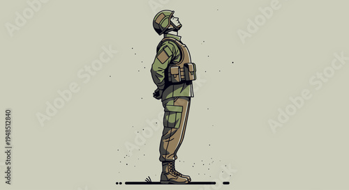 A soldier stands proudly on Day of the Veterans, wearing uniform and helmet