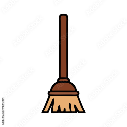 Broom icon, cleaning tool flat vector illustration