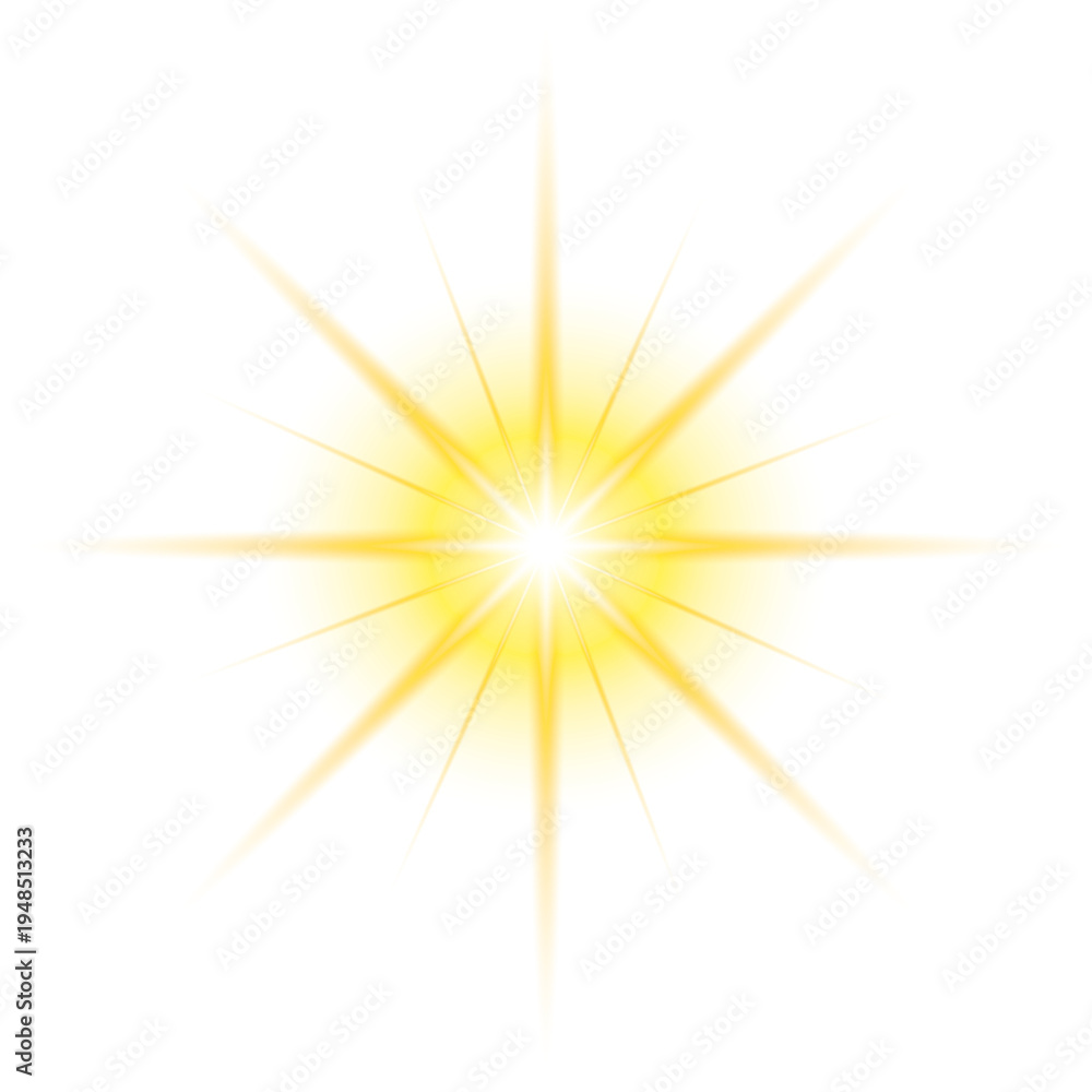 Fototapeta premium Radiant starburst yellow glow png, transparent background