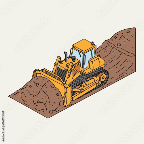 Heavy-duty bulldozer pushing earth at a construction site.