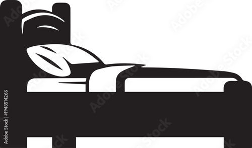 Minimalist black and white bed icon for sleep and bedroom design isolated