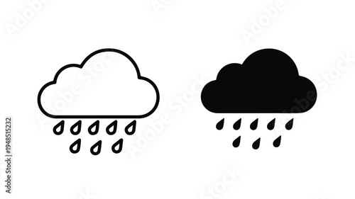 Graphic illustrations of two raindrop clouds, one outlined and one filled, on a white background.