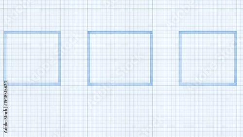 Blueprint architectural draft with three outlined squares on grid paper background