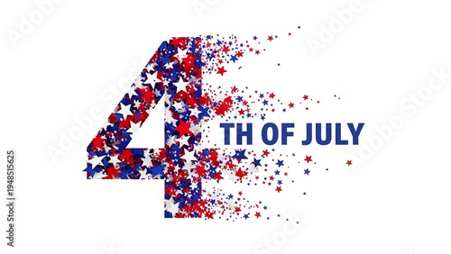 4th of july celebration with red, white and blue stars and confetti on a white background