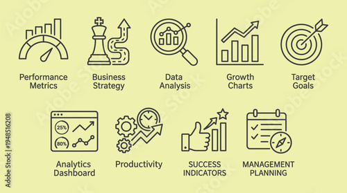 KPI Line Icon Set , Performance, Strategy and Business Analysis Editable Stroke Vector