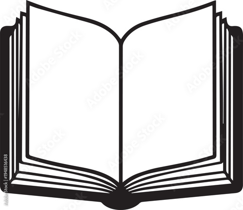 Open Spellbook Icon Black Outline White Background Minimalist Fantasy Design Vector