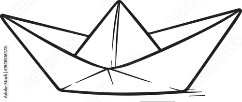 Origami Paper Boat Icon Isolated Minimalist Black Line Art Design Vector