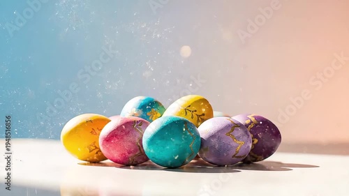 Wallpaper Mural Easter eggs are arranged in a colorful display on a table indoors. Torontodigital.ca