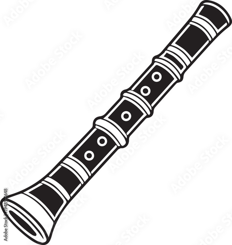 Shakuhachi flute Japanese bamboo instrument icon isolated black white line art illustration