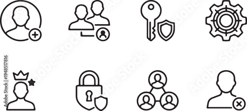 User management and account security thin line vector icons collection