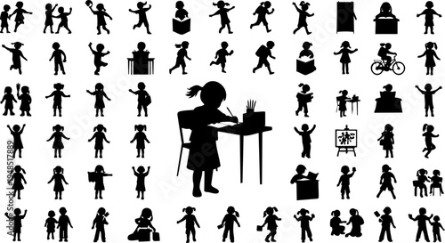 Children engaging in diverse activities, learning, and playing in a versatile vector illustration collection