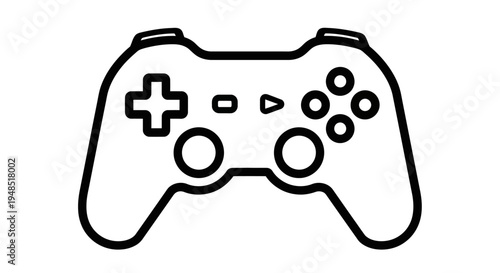 A black line drawing of a video game controller