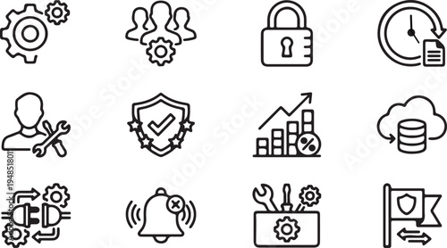 Collection of business icons for management finance strategy technology workflow