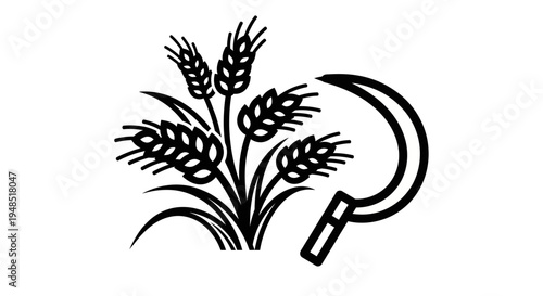 Black silhouette of wheat with sickle