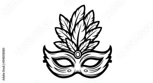 Black and white masquerade mask with feathered decoration