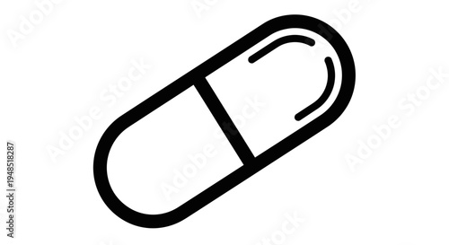 Black and white icon of a capsule pill