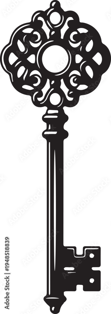Obraz premium Steampunk ornate brass key icon isolated on white 2D flat design vector illustration