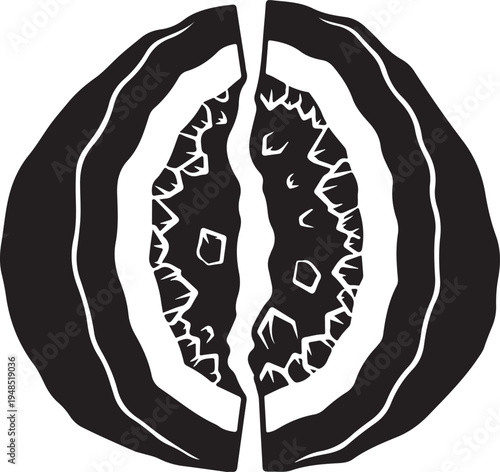 Black and White Geode Crystal Rock Split in Half Graphic Icon