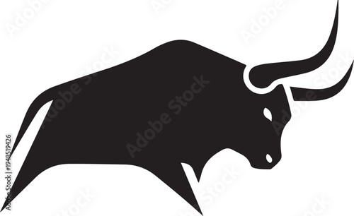 Powerful Black Bull Silhouette Icon for Logo Design and Branding