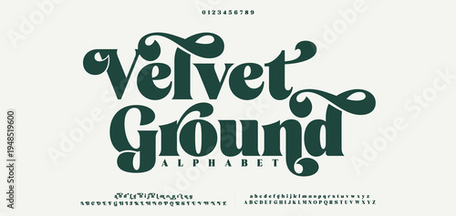 Velvet Ground Elegant Font Uppercase Lowercase And Number. Classic Lettering Minimal Fashion Designs. Typography modern serif fonts regular decorative vintage concept. vector illustration