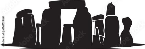 Stonehenge Silhouette Icon, Prehistoric England Landmark Vector