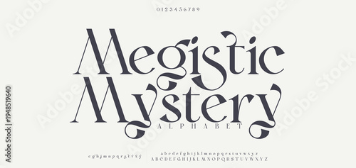 Megistic Mystery Typography Luxury wedding alphabet letters font and number. Elegant classic lettering serif fonts decorative vintage retro concept. vector illustration