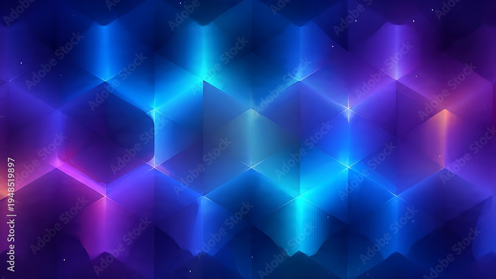 Obraz premium Abstract blue and purple geometric technology background with glowing shapes and stars