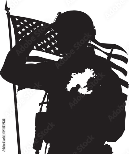 Soldier Silhouette with American Flag and Double Exposure Scene Design