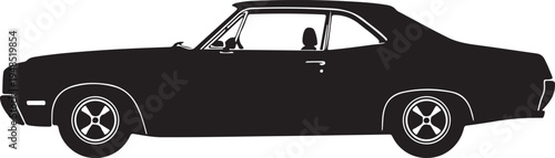 Classic American Muscle Car Silhouette Vector Icon Side View