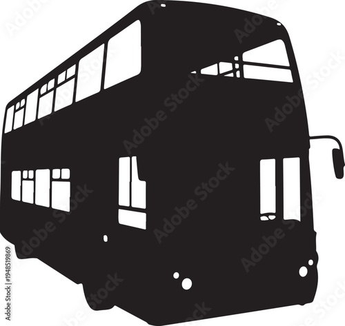 Double Decker Bus Silhouette Vector Illustration on White Background