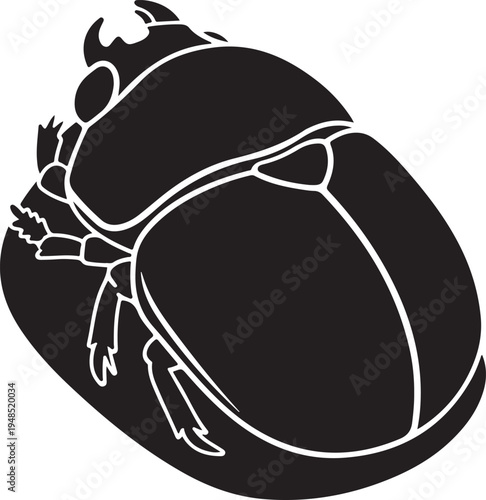 Black Scarab Beetle Silhouette Vector Icon Isolated on White