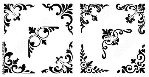 Baroque Floral Corner Ornament Set, Elegant Victorian Corner Flourish Collection, Ornate Calligraphy Corner Decoration Bundle, Classic Decorative Corner Element Set