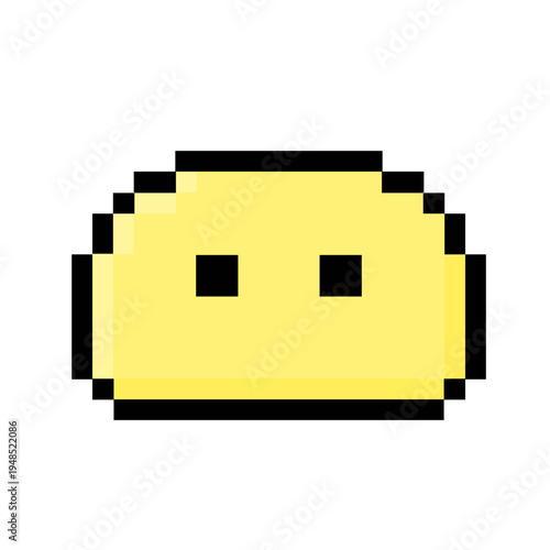 Pixelated yellow blob character with simple eyes, a charming and friendly digital creature illustration, perfect for retro game designs, cute graphic elements, or cheerful emoji representations