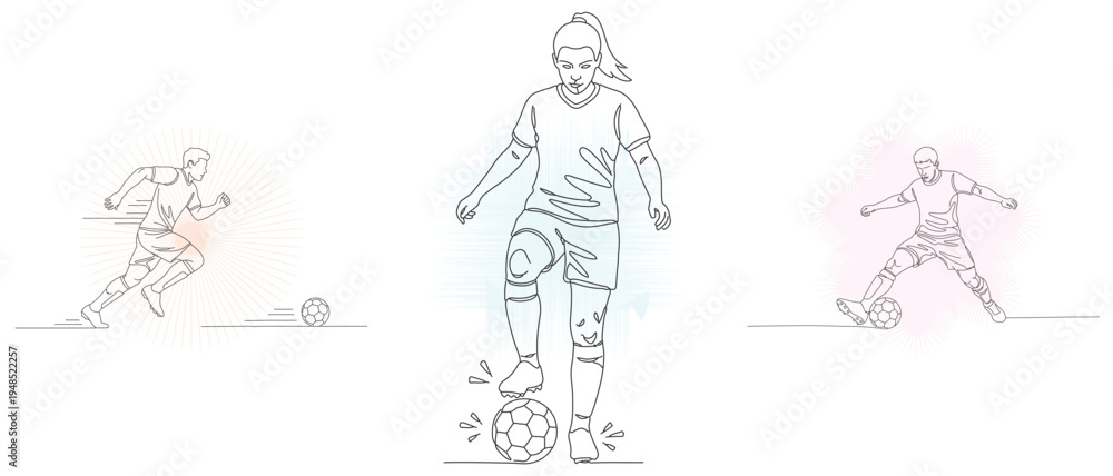 Obraz premium Soccer Players Dynamic Action Illustration Set Vector Design For Sports Training And Competition