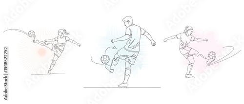 Dynamic Soccer Players Line Art Vector Illustration Set For Sports Design