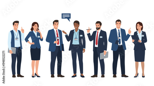 Diverse group of professional business people in suits standing together and communicating for corporate team and office career concepts.