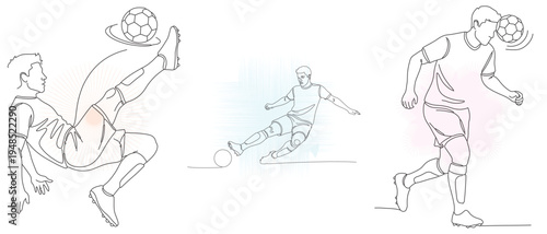 Dynamic Soccer Players Line Art Vector Illustration Set For Sports Design And Athletic Competition