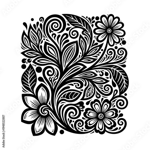 Black and White Floral Ornament Vector Art