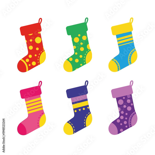 Colorful Christmas Stockings Collection, Festive Holiday Decoration Icons