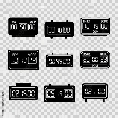 Digital Clock Displays Showing Time and Numbers