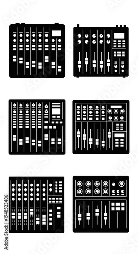 Dj Mixer Console Icons Set - Audio Equipment and Sound Control