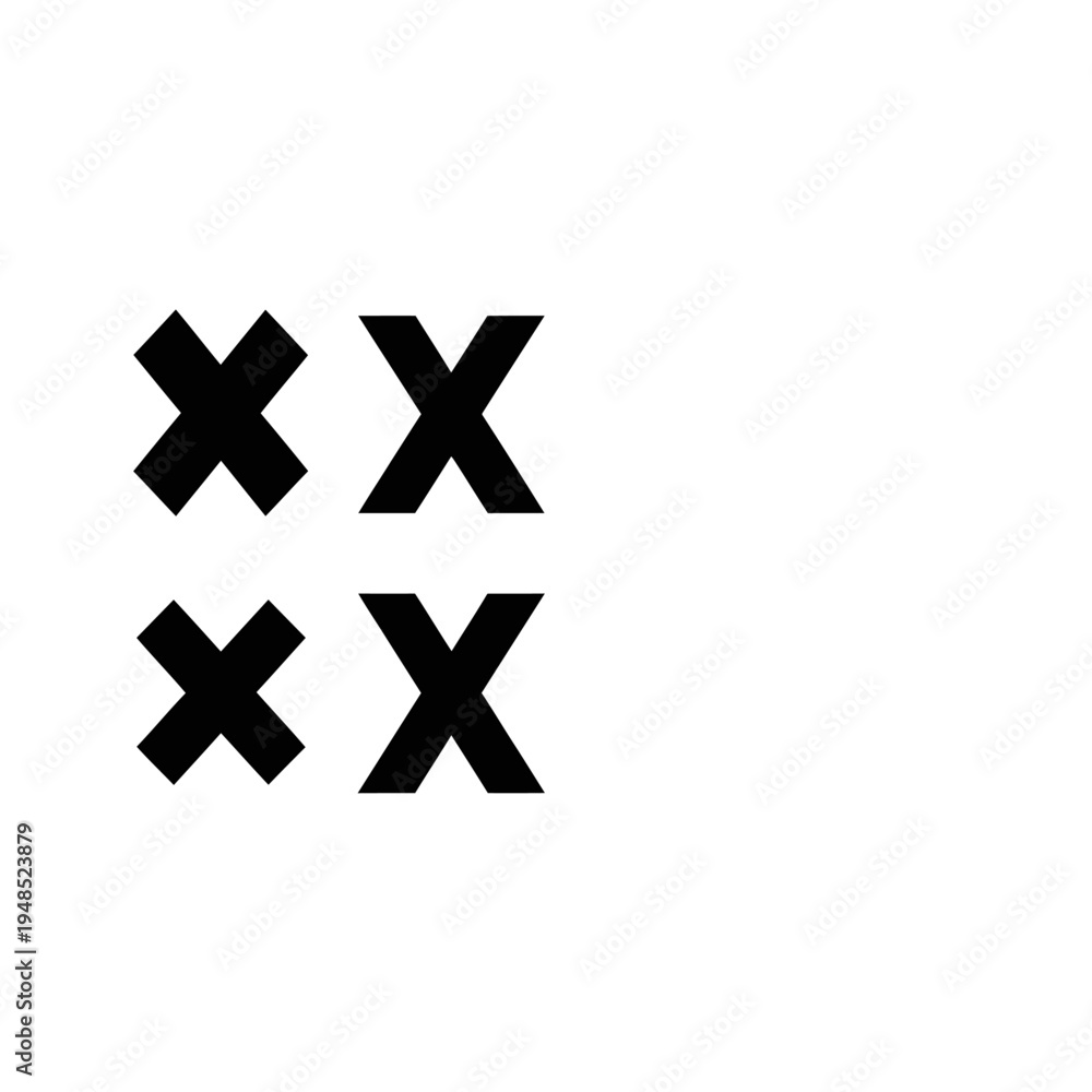 Obraz premium Four Black Cross Marks on White Background, Simple Graphic Symbol