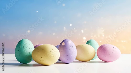 Wallpaper Mural Colorful Easter eggs are arranged on a white surface with a pastel background. Torontodigital.ca